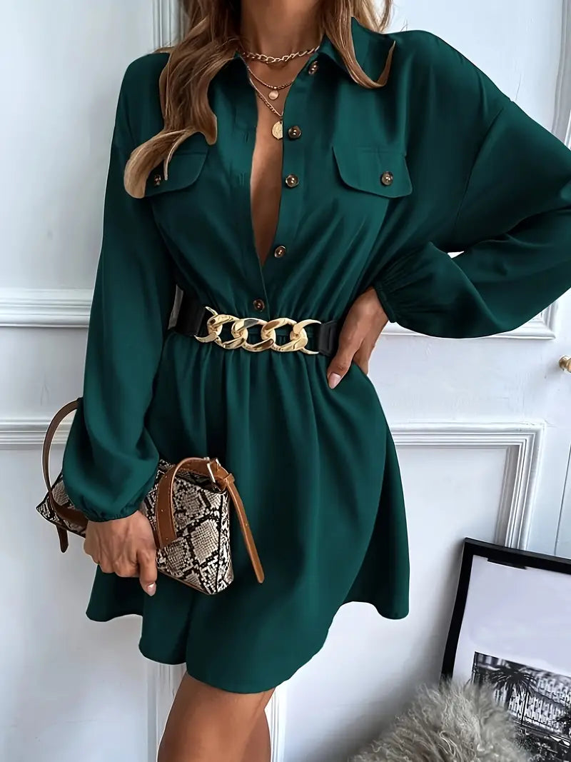 Shirt dress with waist tie