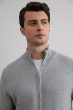 Grey Mélange Classic Zip-Up Cardigan