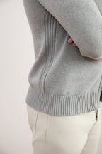 Grey Mélange Ribbed Zip-Up Sweater