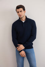 Navy Half-Zip Maison Neck Sweater