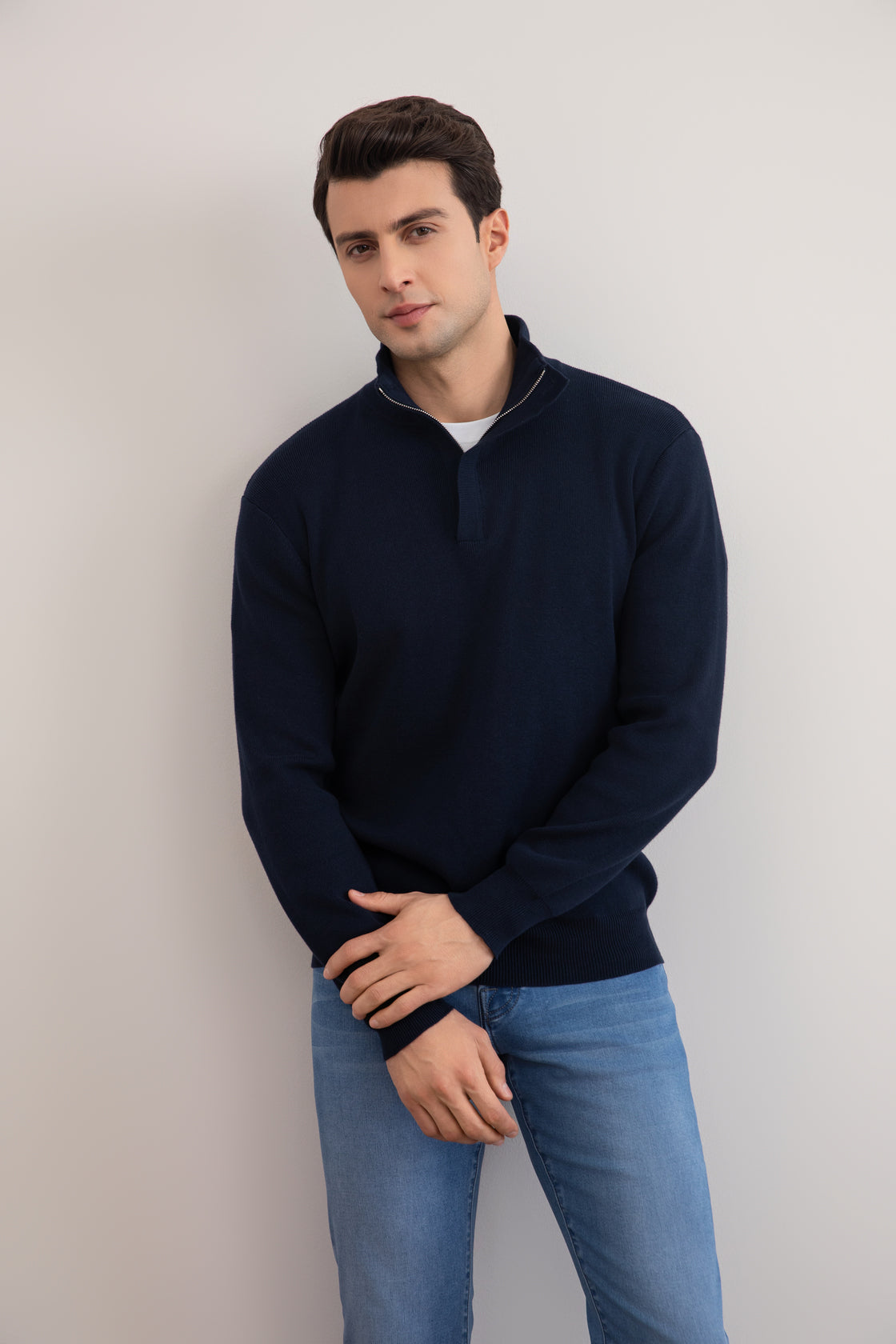 Navy Half-Zip Maison Neck Sweater