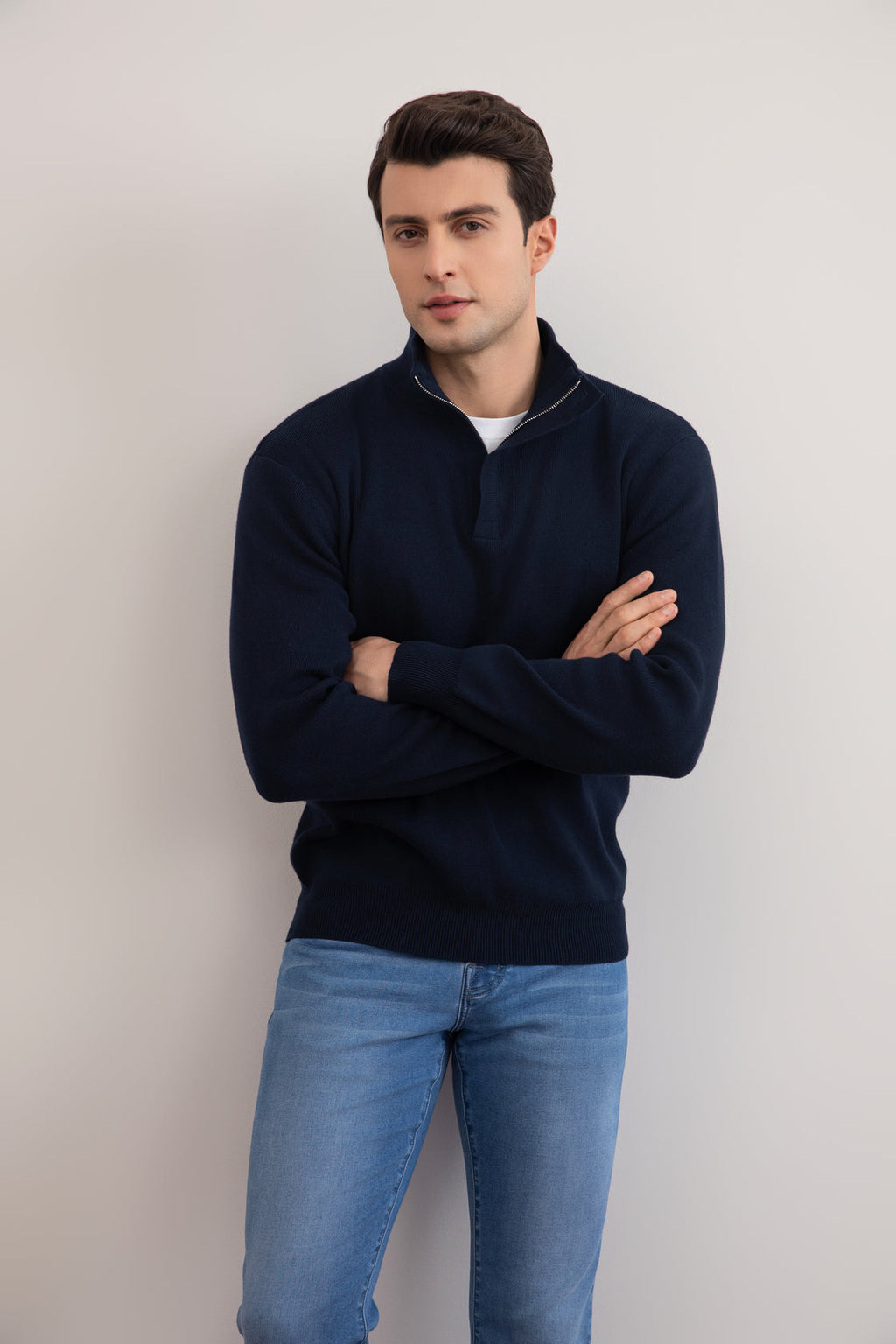 Navy Half-Zip Maison Neck Sweater