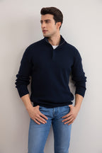 Navy Half-Zip Maison Neck Sweater