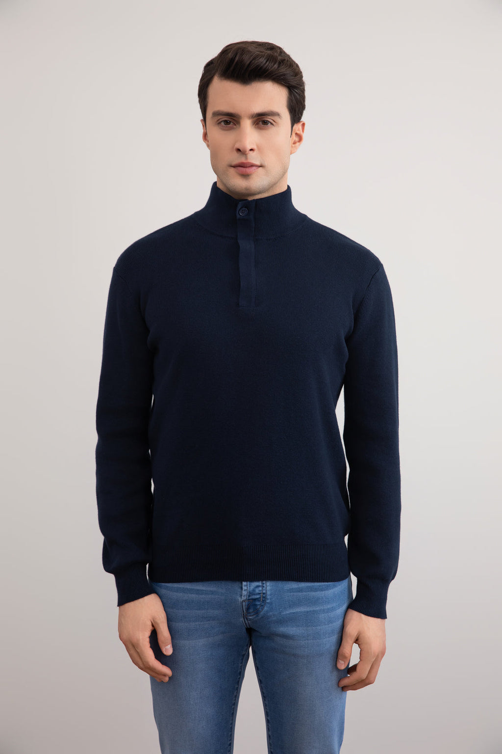 Navy Half-Zip Maison Neck Sweater