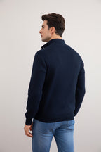 Navy Half-Zip Maison Neck Sweater