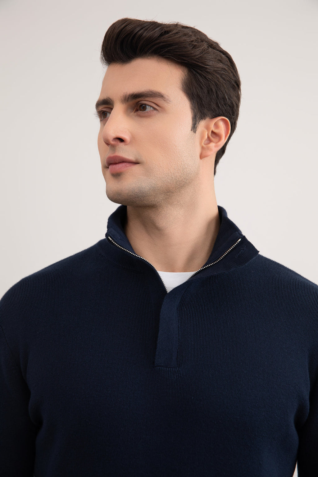 Navy Half-Zip Maison Neck Sweater