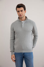 Grey Mélange Half-Zip Maison Neck Sweater