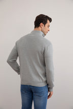 Grey Mélange Half-Zip Maison Neck Sweater