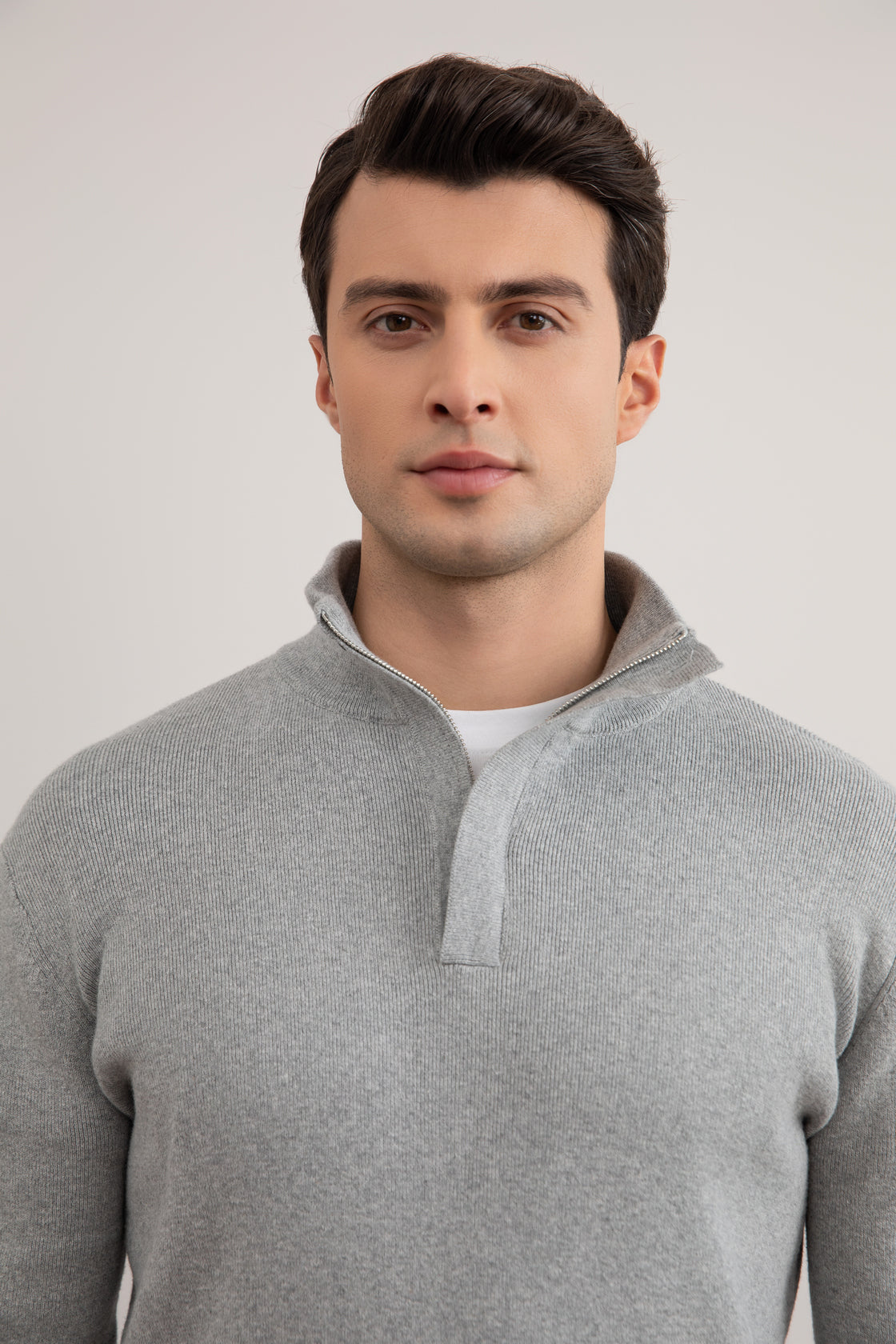 Grey Mélange Half-Zip Maison Neck Sweater
