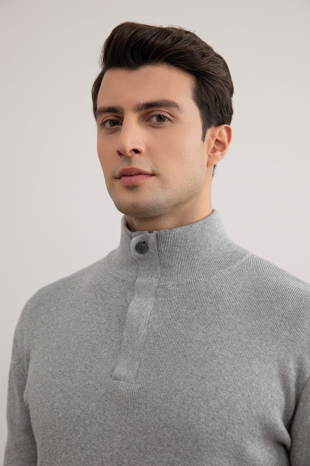 Grey Mélange Half-Zip Maison Neck Sweater