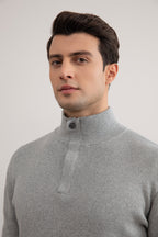 Grey Mélange Half-Zip Maison Neck Sweater