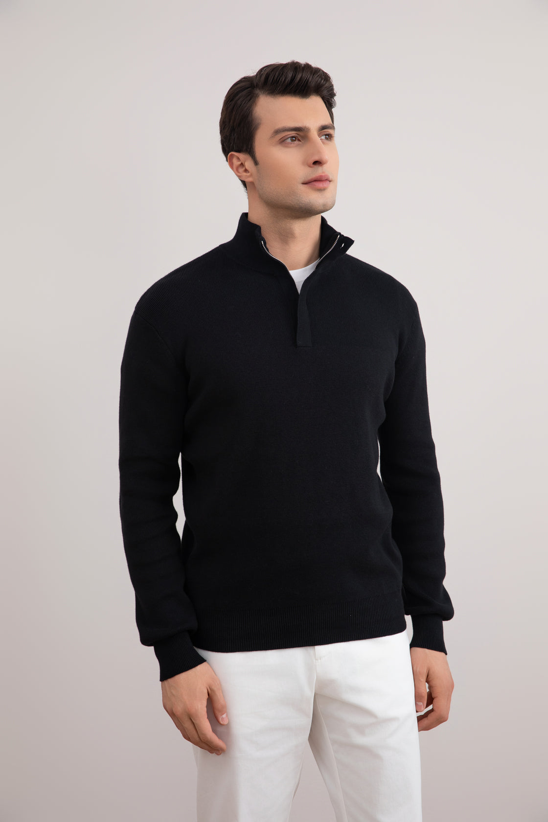 Black Half-Zip Maison Neck Sweater