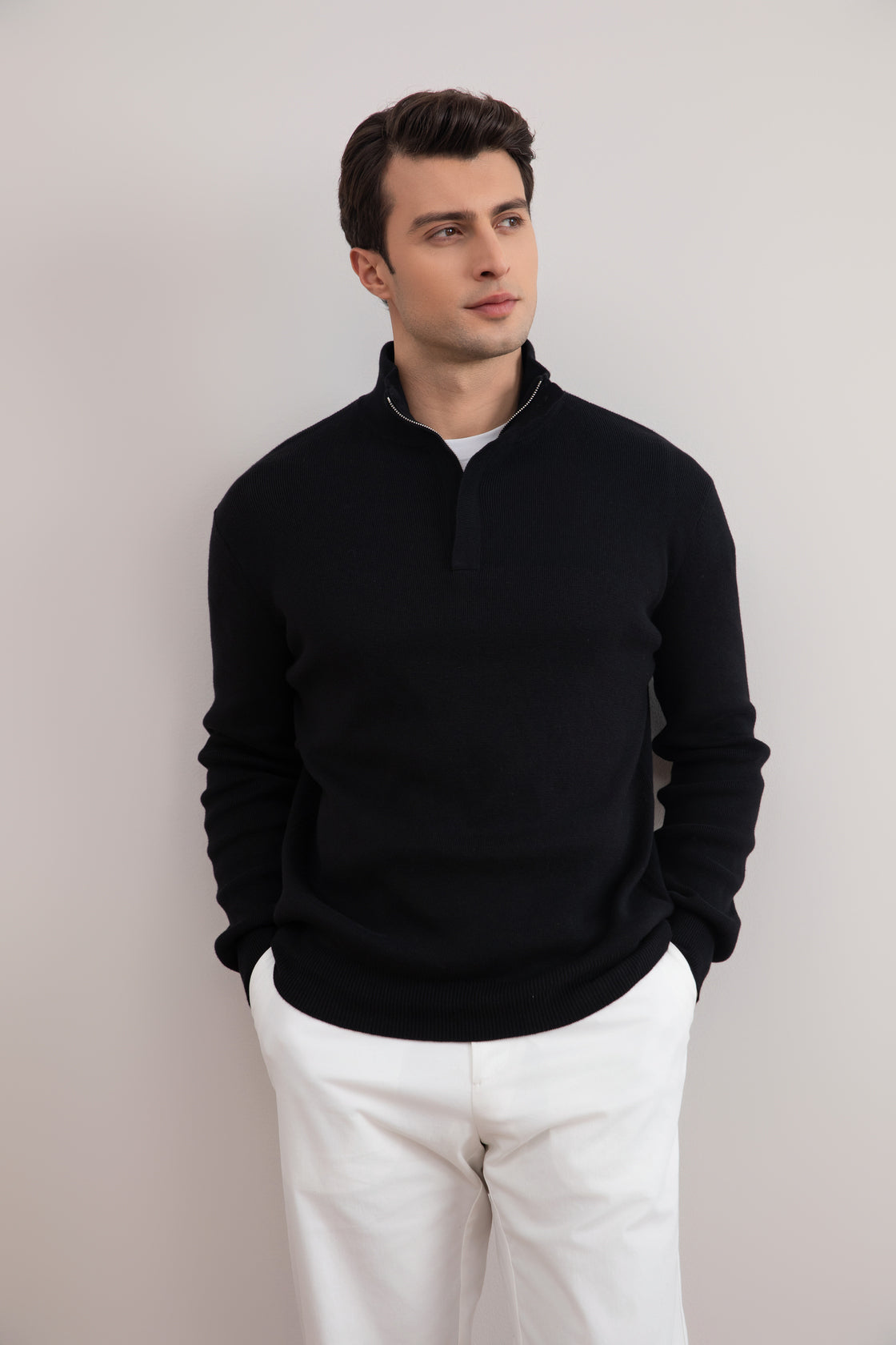 Black Half-Zip Maison Neck Sweater