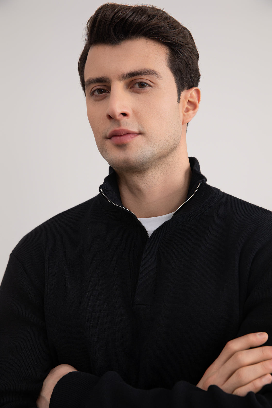 Black Half-Zip Maison Neck Sweater