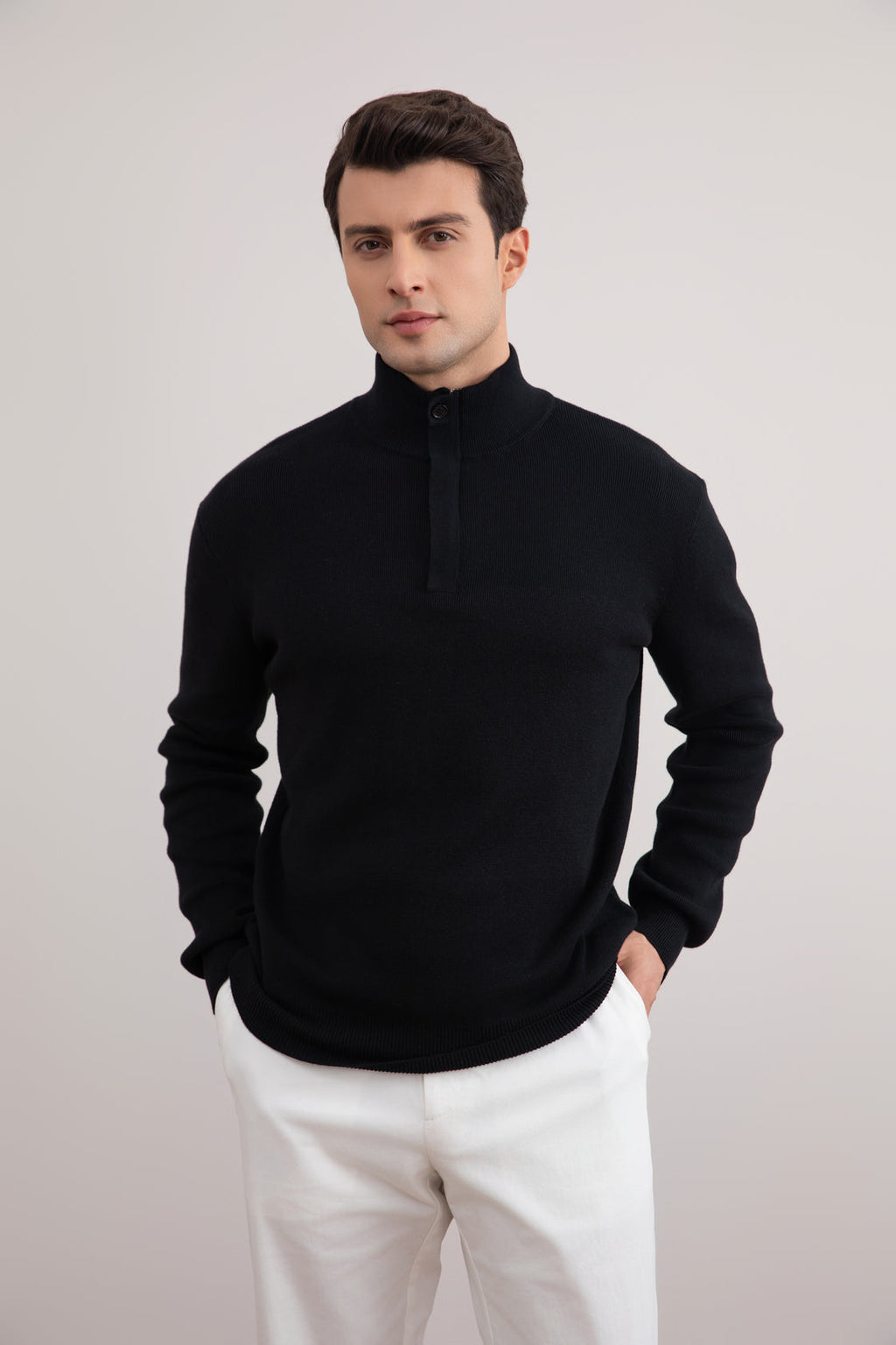 Black Half-Zip Maison Neck Sweater