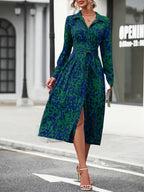 Midi shirt dress with pattern and slit