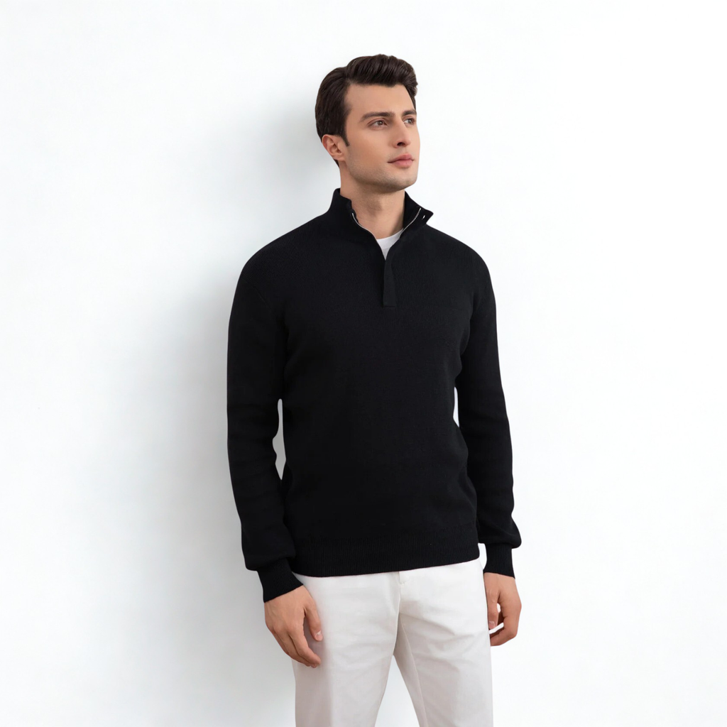 Blue Cable Knit half-zip Sweater