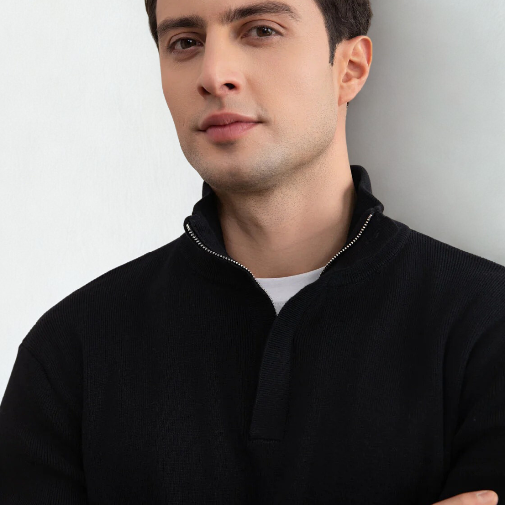 Blue Cable Knit half-zip Sweater