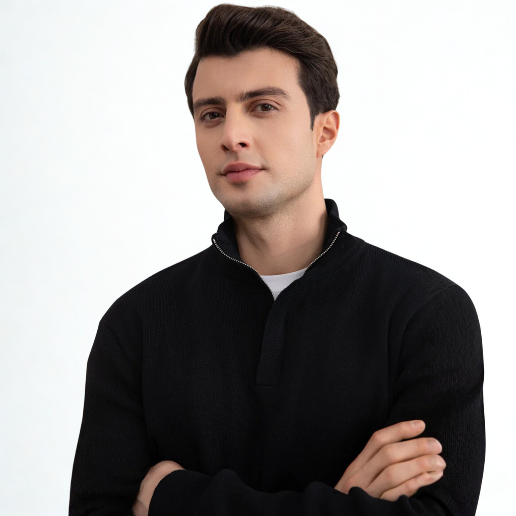 Blue Cable Knit half-zip Sweater