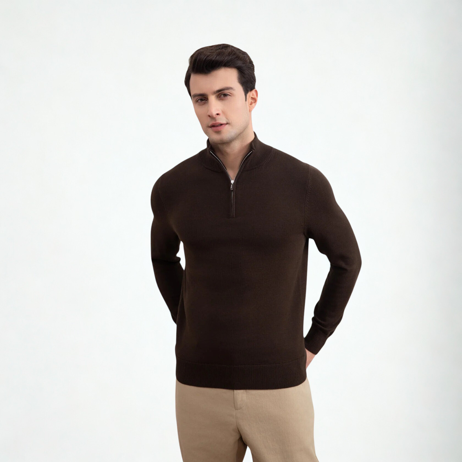 Brown Half-Zip Sweater