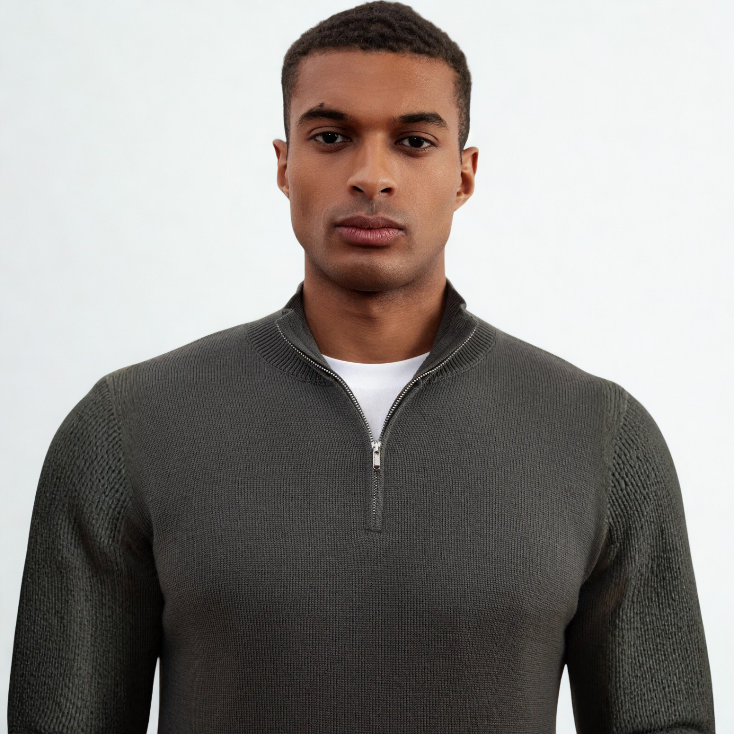 Carbon Grey Merino Wool Half-Zip Sweater