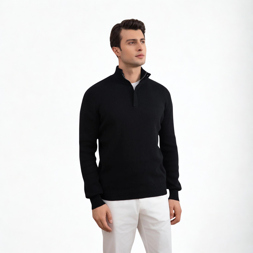 Black Half-Zip Maison Neck Sweater