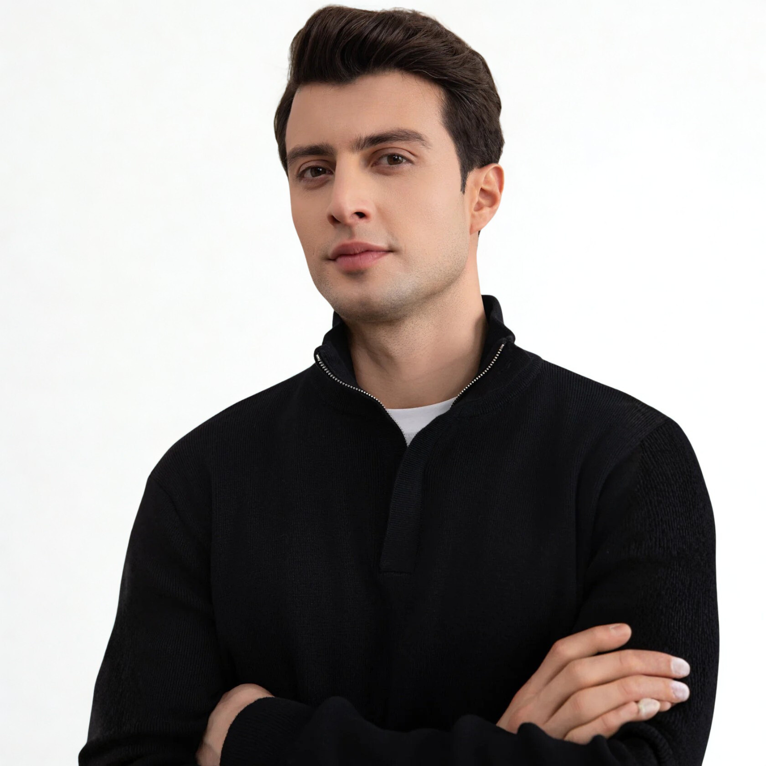 Black Half-Zip Maison Neck Sweater