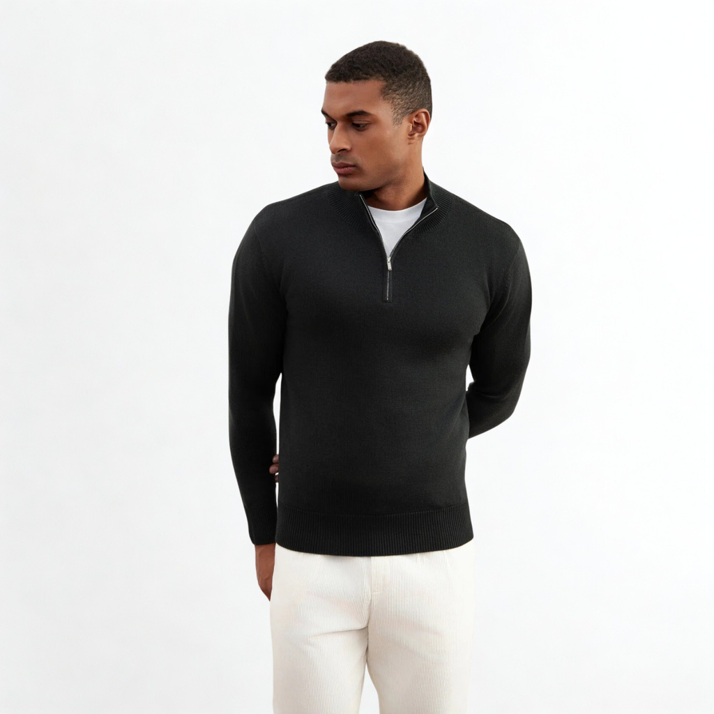 Dark Grey Merino Wool Half-Zip Sweater