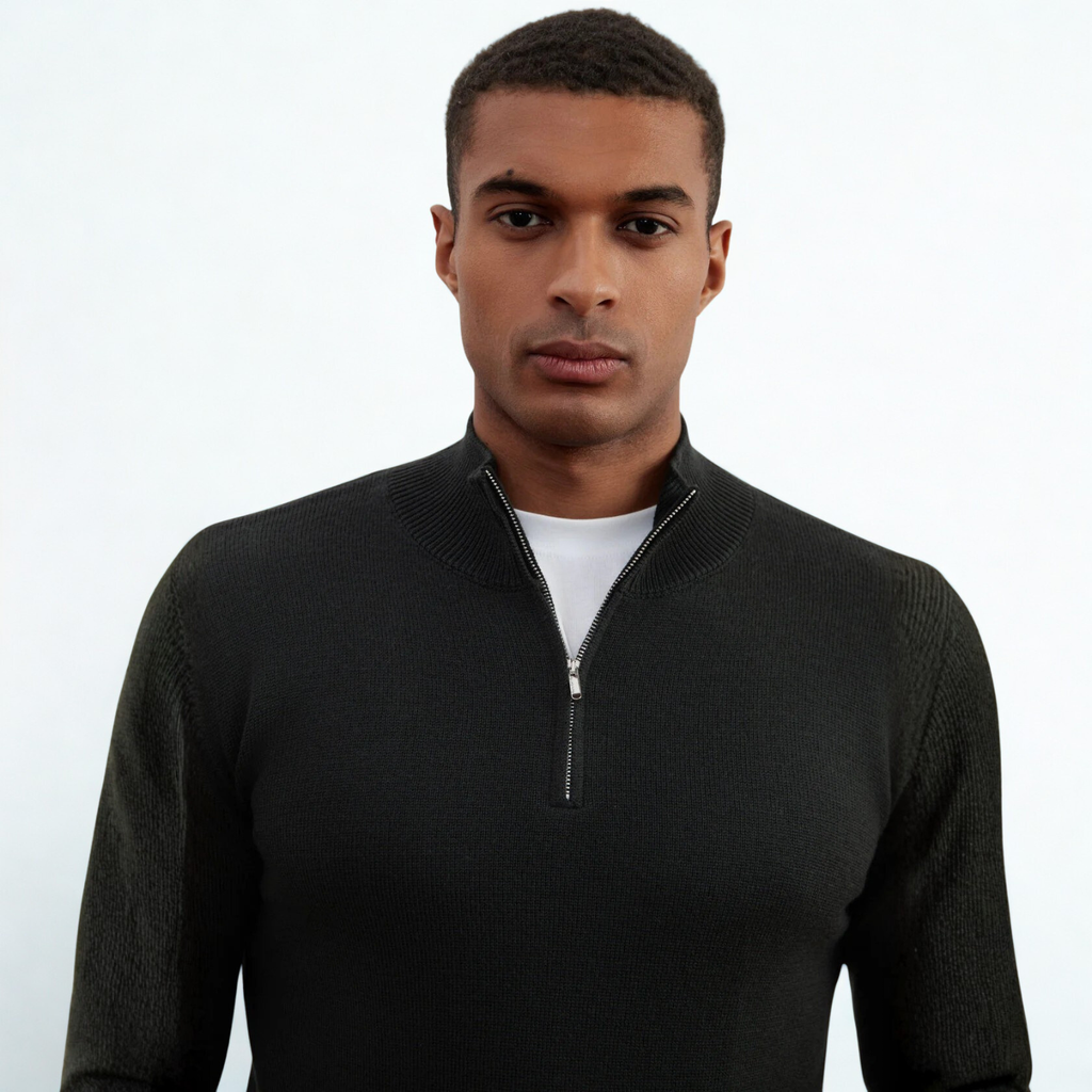 Dark Grey Merino Wool Half-Zip Sweater