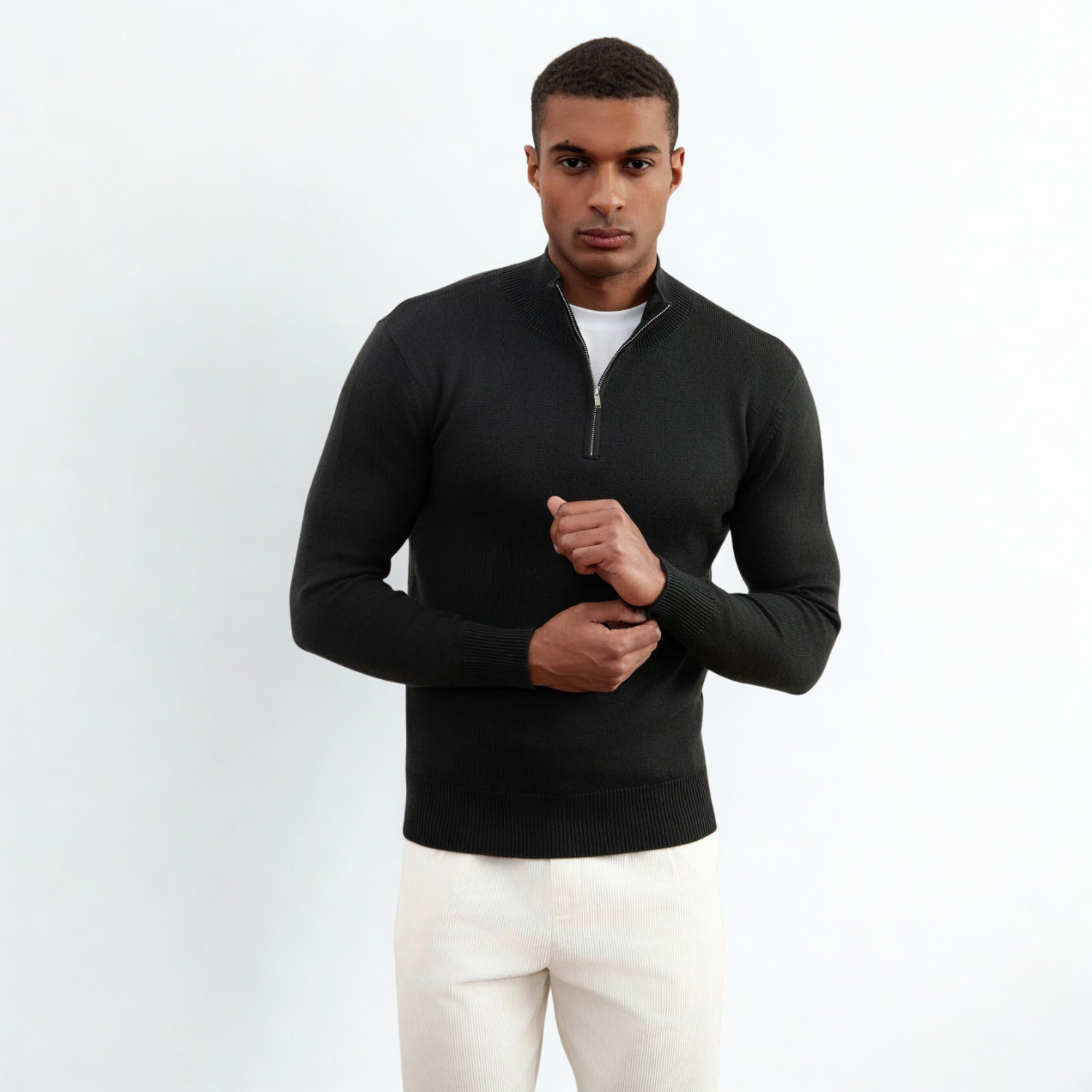 Dark Grey Merino Wool Half-Zip Sweater