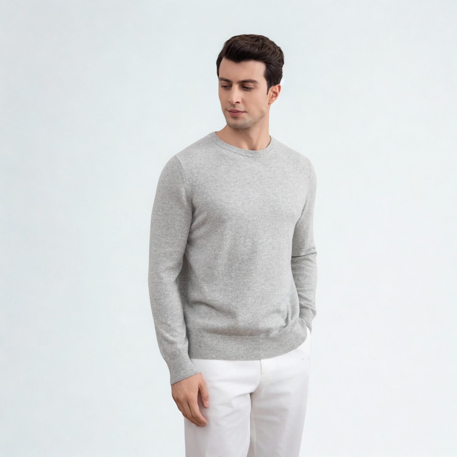 Grey Mélange Lightweight Crewneck Sweater