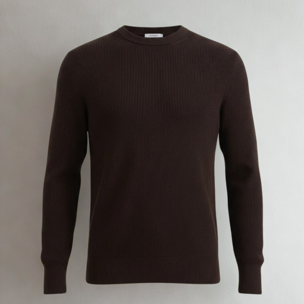 Dark Brown Crewneck Malfilé English Rib Sweater