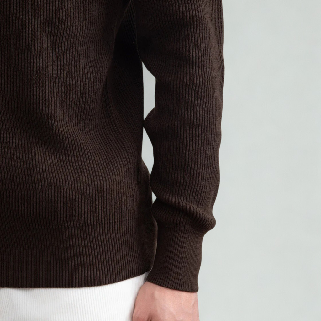 Dark Brown Crewneck Malfilé English Rib Sweater