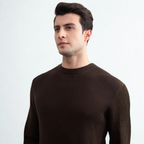 Dark Brown Crewneck Malfilé English Rib Sweater