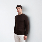 Dark Brown Crewneck Malfilé English Rib Sweater