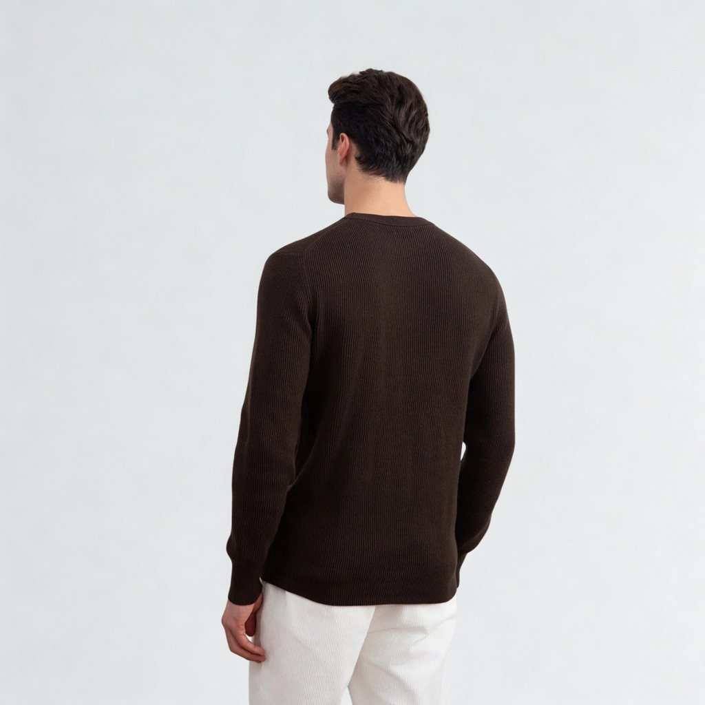 Dark Brown Crewneck Malfilé English Rib Sweater