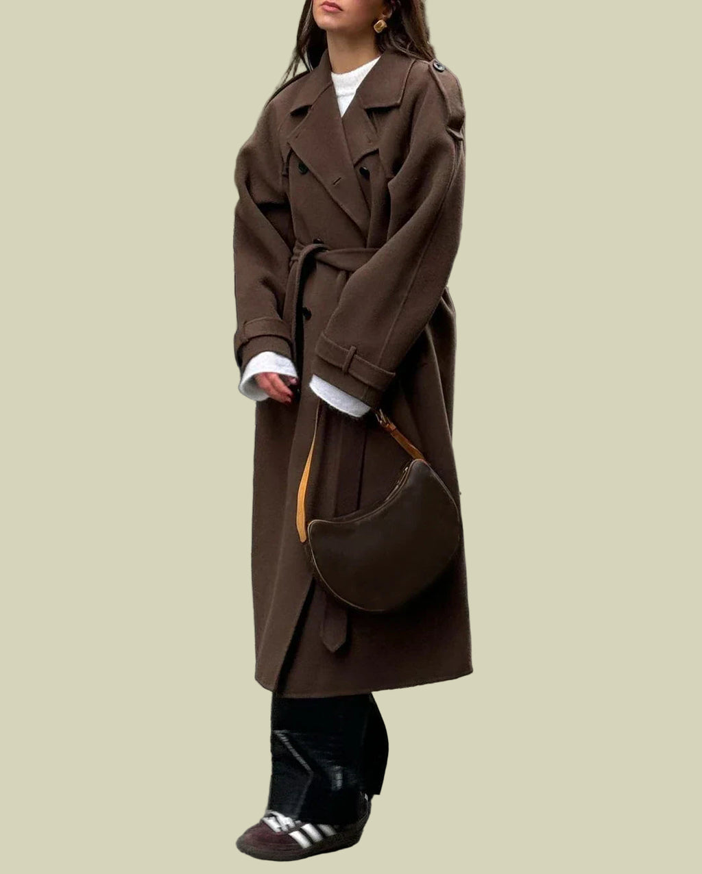 Elena Elegant Women’s Long Wool Coat Belted Trench Coat for Winter