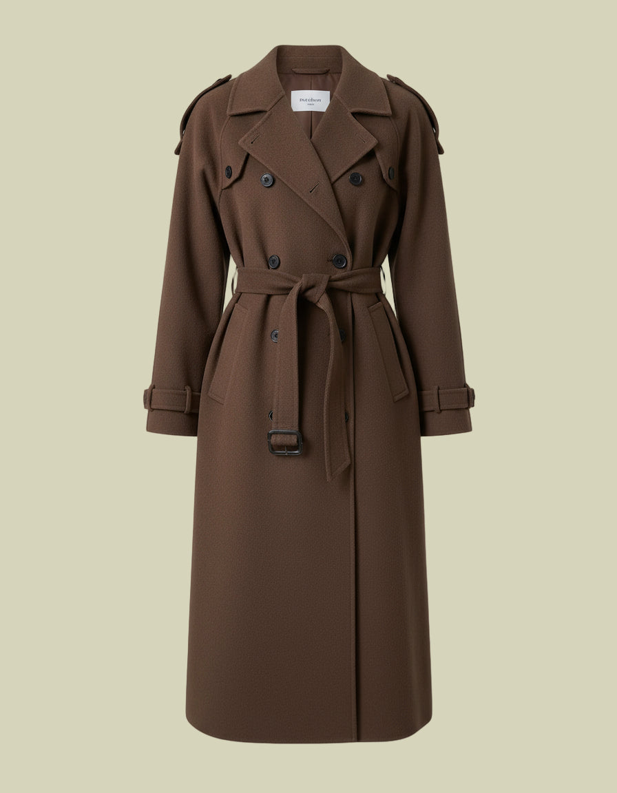 Elena Elegant Women’s Long Wool Coat Belted Trench Coat for Winter