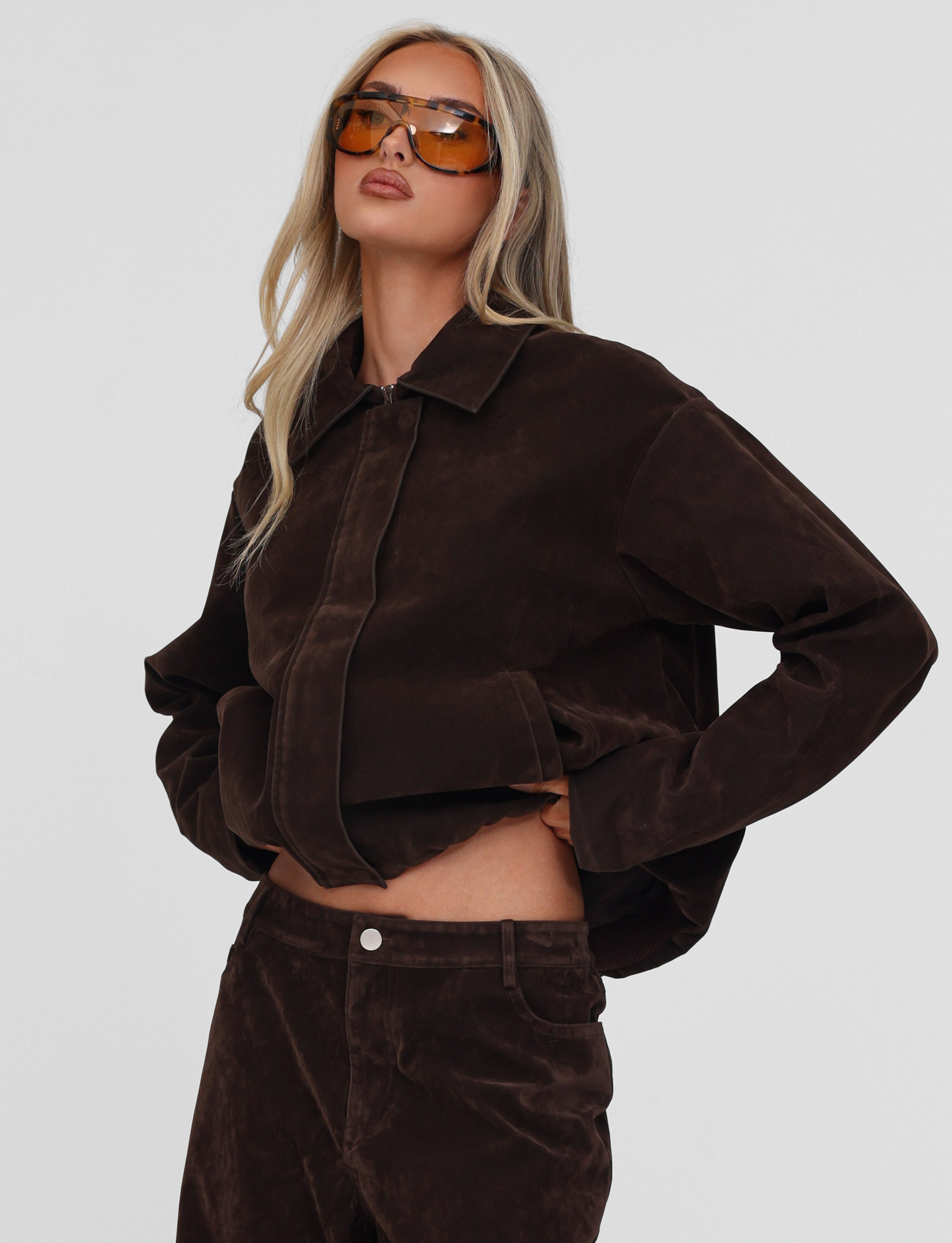 CAMELLIA BOMBER JACKET - CHOCOLATE SUEDE