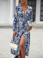 Midi shirt dress with pattern and slit