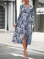 Midi shirt dress with pattern and slit