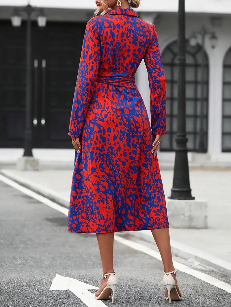 Midi shirt dress with pattern and slit