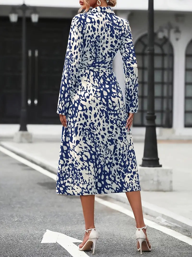 Midi shirt dress with pattern and slit